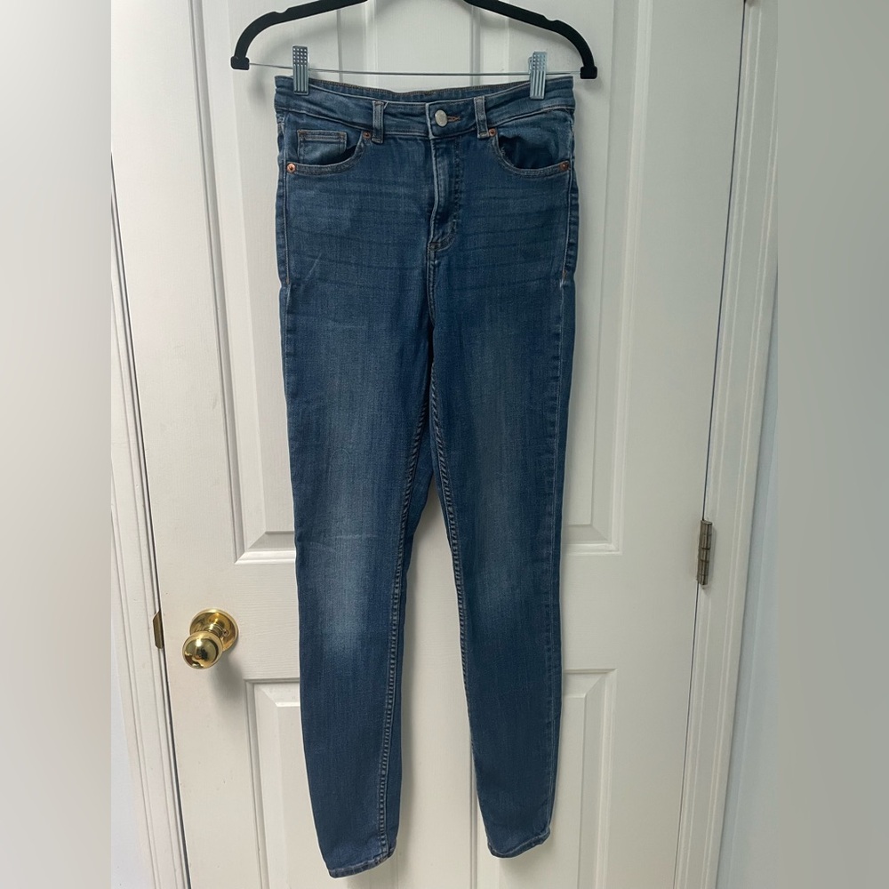 27”x 31” Monkl Dark Wash High-Rise Skinny Jeans EUC